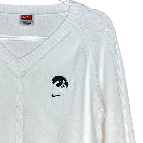 Nike Womens Size XL University of Iowa Hawkeyes White Sweater V Neck Cotton - Picture 3 of 9